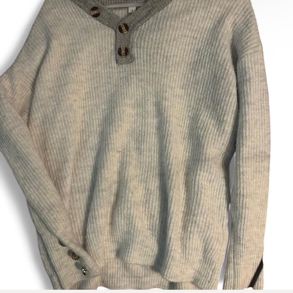 Gray Ribbed Sweater with Button Accents - Picture 2 of 3